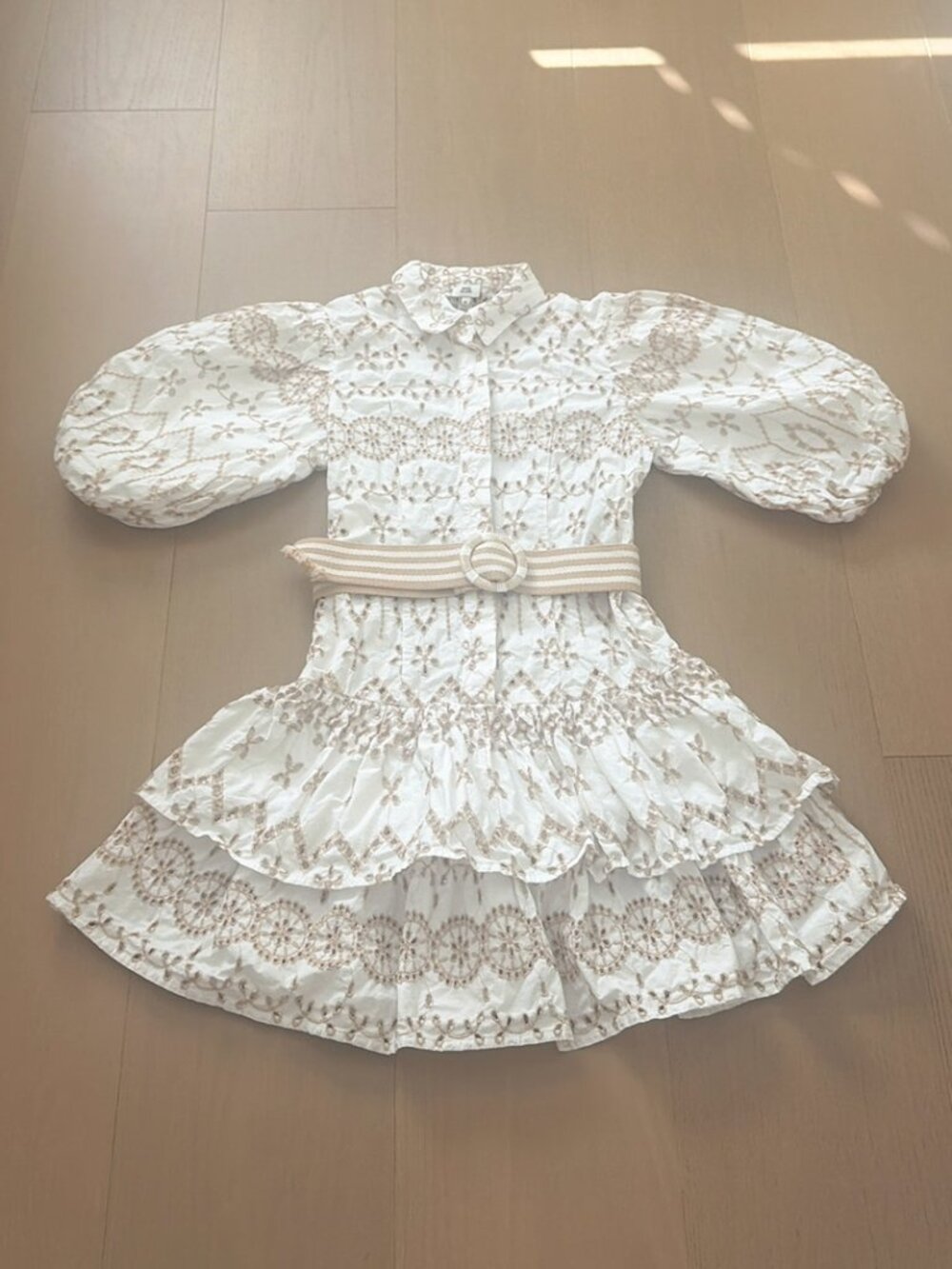 River Island Ivory Embroidered Cutwork Puff-Sleeve Tiered Dress | Zimmermann-Ins